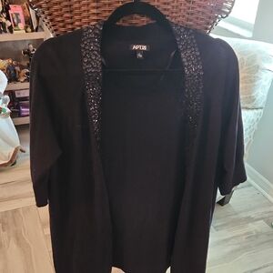 Apt. 9 Black Short-Sleeve Cardigan with Sequin Trim